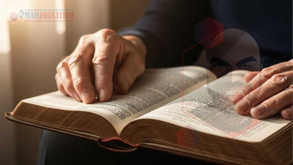 Mãos segurando Bíblia aberta em oração para ansiedade e paz interior