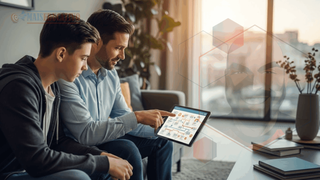 Pai e filho planejando o futuro profissional e carreira