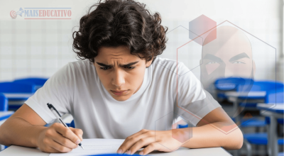 Estudante ansioso durante prova do Colégio Militar 2026 mostrando sinais de nervosismo