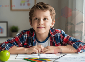 Criança motivada estudando com aulas gravadas para preparação Colégio Militar 2026