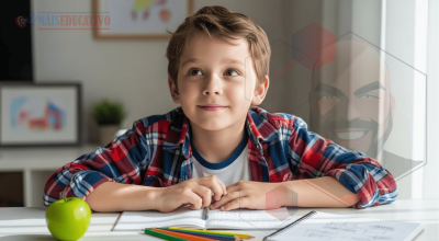 Criança motivada estudando com aulas gravadas para preparação Colégio Militar 2026