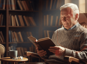 Homem idoso meditando na Palavra guiado pelo Espírito da verdade para santificação progressiva.