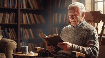Homem idoso meditando na Palavra guiado pelo Espírito da verdade para santificação progressiva.