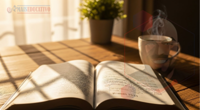 Bíblia aberta em Romanos 15:13 sobre paz e alegria em Deus que vêm do Espírito Santo.