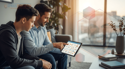 Pai e filho planejando o futuro profissional e carreira